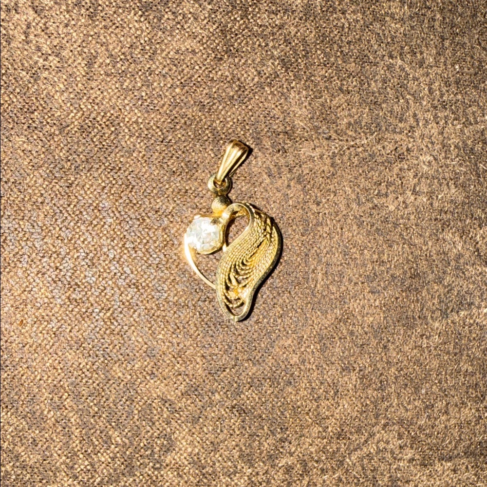 Vintage Gold Winged Pendant with Clear Stone